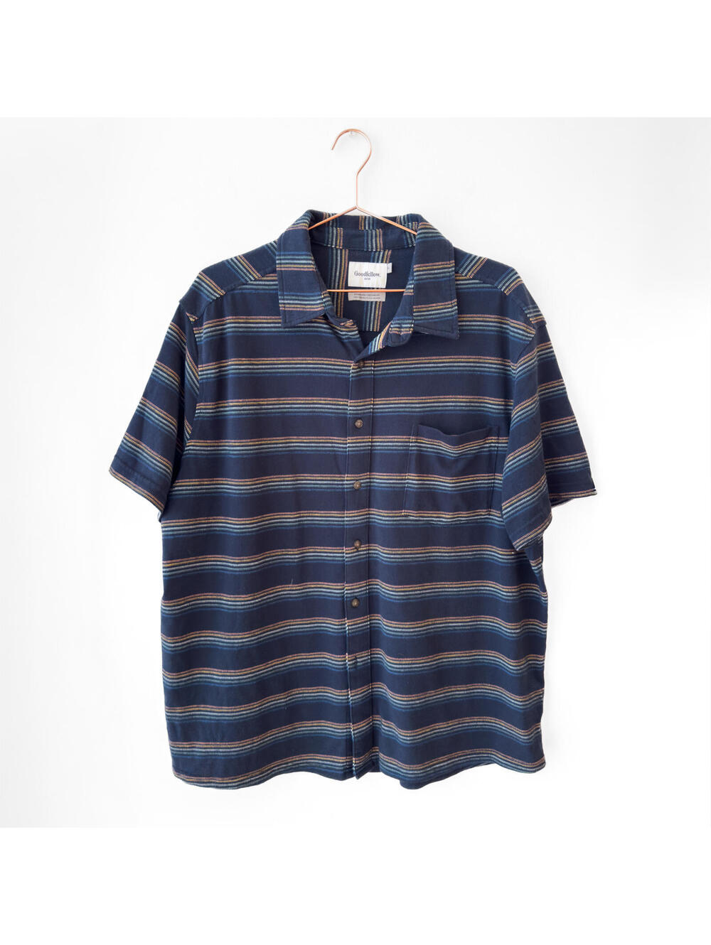 Goodfellow Navy Blue Stripe Jersey Button Down Shirt Size XL